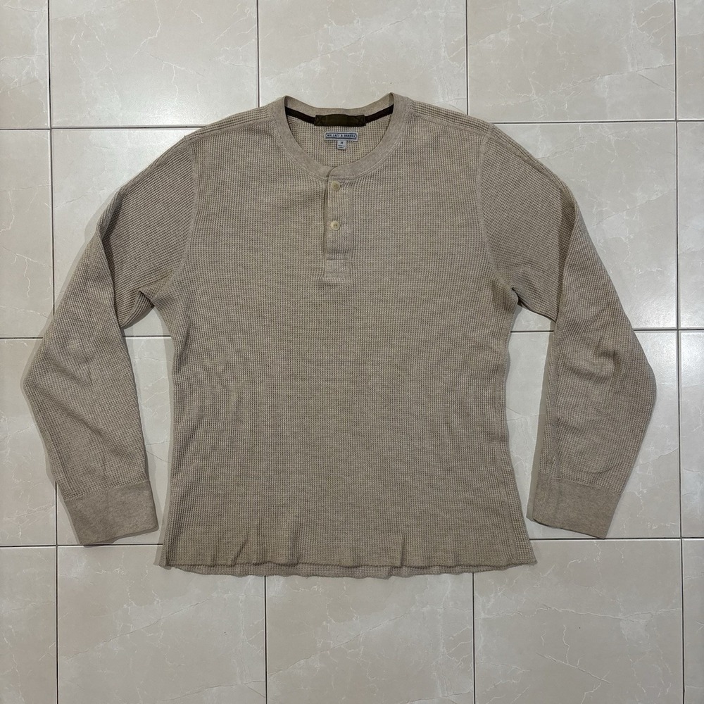 Wallace & Barnes Thermal Henley Shirt Cream Beige Mens M Tan Pullover Base Layer